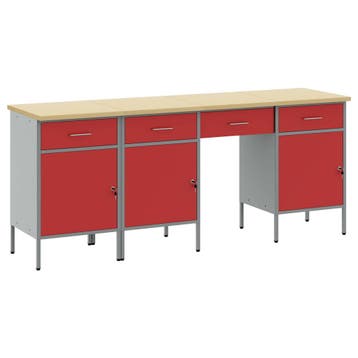 vidaXL Werk kast met lade met slot 4 st Rood Engineered hout, Doe-het-zelf en Verbouw, Gereedschapskisten, Verzenden, Nieuw