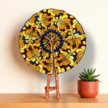 Afrikaanse handwaaier - Ankara print waaier - Geel Blauw Ade, Ophalen of Verzenden, Nieuw