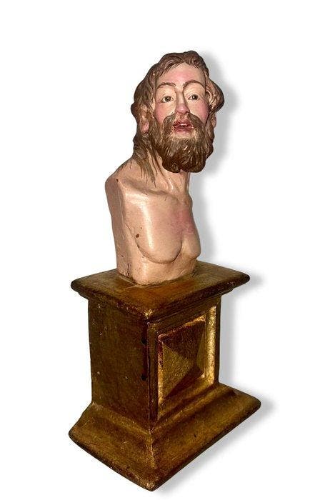 sculptuur, Busto di Cristo - 25 cm - Hout, Verf, Glas, Antiek en Kunst, Kunst | Niet-Westerse kunst