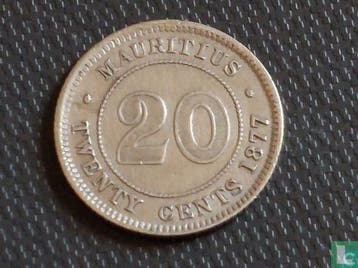 Mauritius 20 cent 1877 (geribbelde rand), Verzenden, Overige landen, Losse munt, Goud