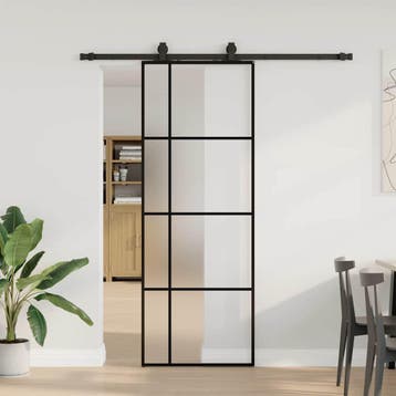 vidaXL Schuifdeur met beslagset 76x205 cm ESG glas zwart, Doe-het-zelf en Verbouw, Verzenden, Nieuw