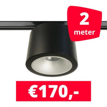 *TIP* LED RAILVERLICHTING CAN ZWART 2 SPOTS 3000K + 2M RAILS, Ophalen of Verzenden