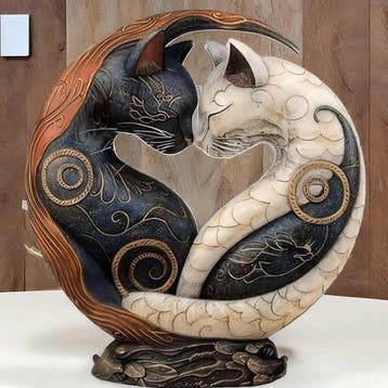 sculptuur, Black and White Cat Figurine – Harmony Inspired
