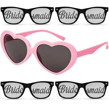 Vrijgezellenfeest zonnebrillenset 1x Bride en 4x Bridesmaid, Ophalen of Verzenden, Nieuw, Feestartikel, Geboorte of Huwelijk