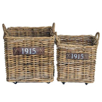 Haardmand Rotan grijs met wielen set van 2, Ophalen of Verzenden, Nieuw