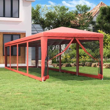 vidaXL Partytent met 10 mesh zijwanden 3x12 m HDPE rood, Verzenden, Nieuw, Partytent