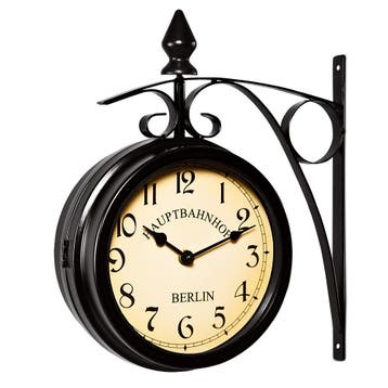 Stationsklok Retro Zwart Tweezijdig (Klokken, Interieur), Verzenden, Nieuw