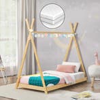 [en.casa] Kinderbed Vimpeli tipi met matras bamboe 70x140 cm, Verzenden, Nieuw