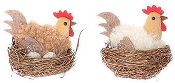 Vogelnest kippennesten met kip en haan l7.5w5.0h6.0 set van, Ophalen of Verzenden, Nieuw