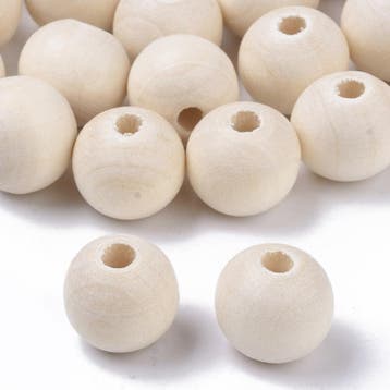 20 x onbewerkte houten kralen rond naturel waxed Floral W..., Ophalen of Verzenden, Nieuw, Kraal