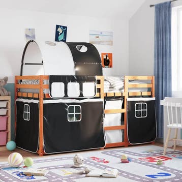 vidaXL Stapelbed met gordijnen 90x190 cm grenenhout wit en, 90 cm, Eenpersoons, Verzenden, Zwart