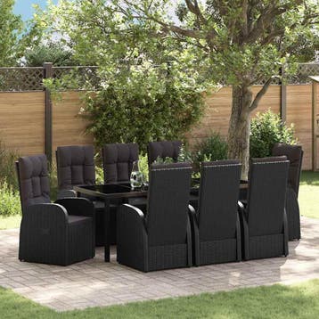 vidaXL Tuin eettafelset 9 st Zwart poly rattan, Verzenden, Nieuw, Rotan, Meer dan 8 zitplaatsen