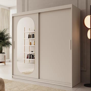 Kledingkast 200cm beige met spiegel | nieuw direct leverbaar, Overige materialen, Nieuw, 200 cm of meer, Modern Japandi
