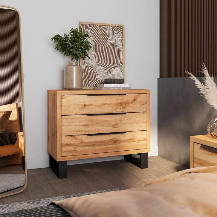 Ladekast Halmstad - Eiken - 3 Lades, Huis en Inrichting, Kasten | Ladekasten, Nieuw, Verzenden