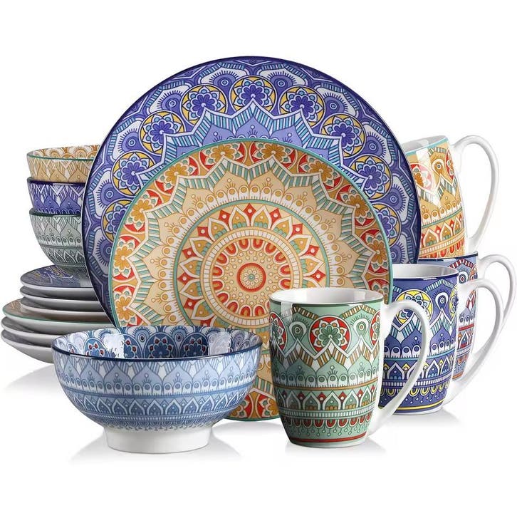 Boheemse Mandala 16-delige Keramische Serviesset - Kleurrijk, Huis en Inrichting, Keuken | Servies, Compleet servies, Nieuw, Keramiek