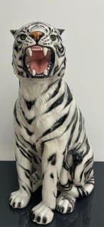 Beeld, Tigre Ruggente Bianca - 80 cm - Keramiek, Nieuw