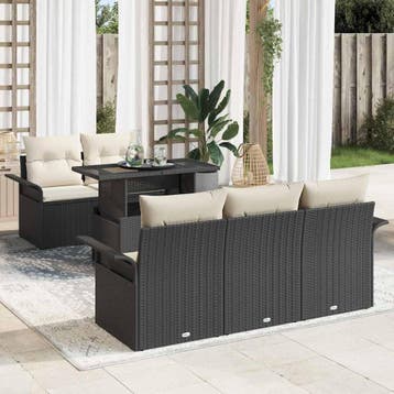 vidaXL Tuin Sofa Set 6 st Zwart [Synthetisch]: Poly Rattan, Verzenden, Nieuw, Rotan, 6 zitplaatsen