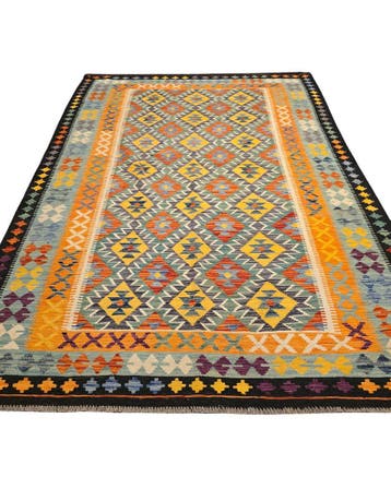 Kelim tapijt Afghan perzisch 286x191 wollen vloerkleed, Blauw,  Perzisch tapijt kelim killim wollen vloerkleed handgeknoopt , Ophalen of Verzenden