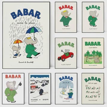 Babar Poster Canvas - Sprookjes Kunst voor Kinderkamer & Bab, Verzenden, Nieuw