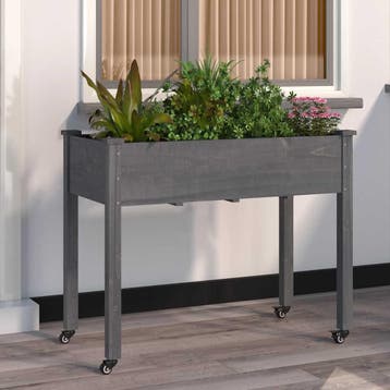vidaXL Plantenbak op wieltjes 118x59x80 cm massief vurenhout, Tuin en Terras, 100 cm of meer, Verzenden, Nieuw, 60 cm of meer