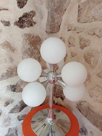 Tafellamp - Opaline glas, Staal - Ruimtevaarttijdperk