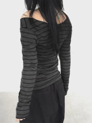 Dames Off-Shoulder Gestreept T-shirt met Lange Mouwen - Y2K, Kleding | Dames, Tops, Verzenden, Nieuw
