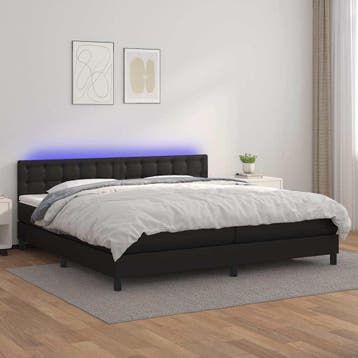 vidaXL Boxspring met matras en LED kunstleer zwart 200x200, Overige materialen, Verzenden, Zwart, Overige maten