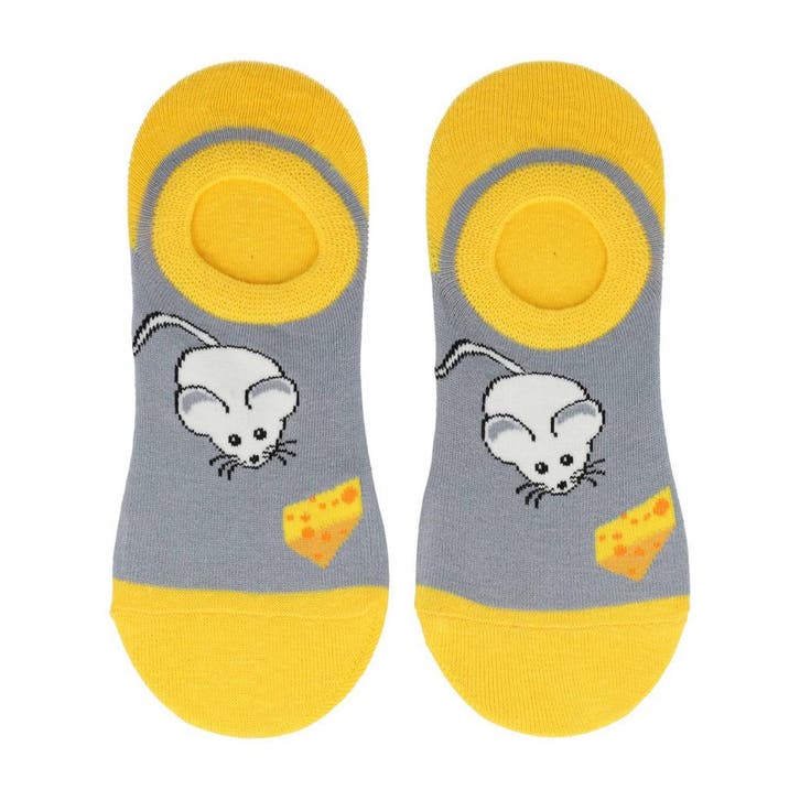 Sokken Enkelsokken Katoen – Muis Kaas Print – Grijs Geel Wit, Kleding | Dames, Sokken en Kousen