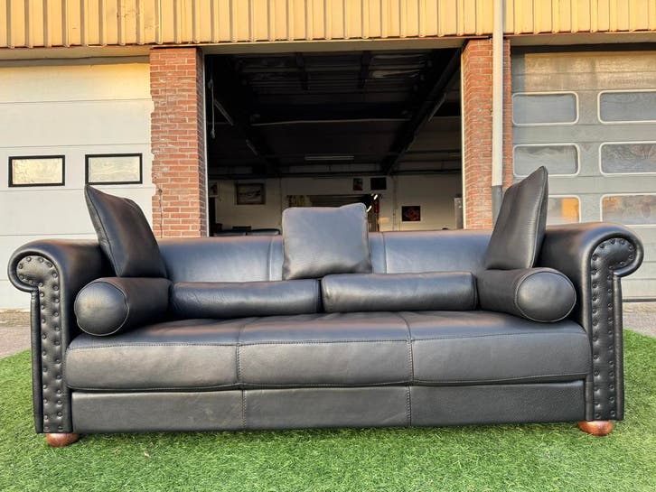 Bank BAXTER Alfred P bankstel 240cm zwart buffel leer sofa, Huis en Inrichting, Banken | Bankstellen, 200 tot 250 cm, Rechte bank