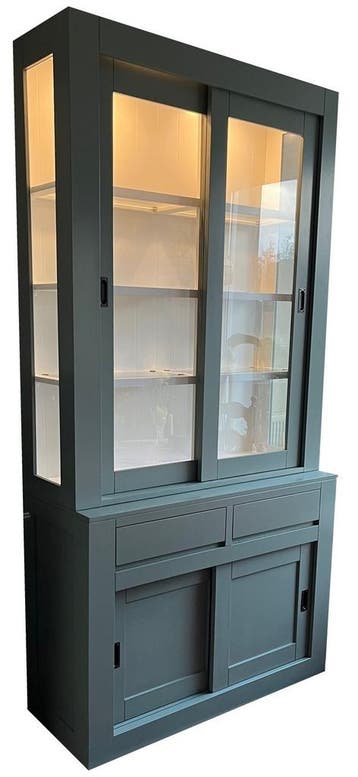 Engels groen buffetkast Petten 120 x 240cm led verlichting, Ophalen of Verzenden, Nieuw