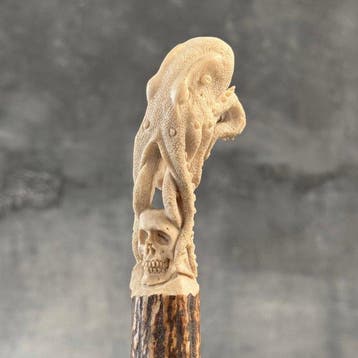 Snijwerk, NO RESERVE PRICE - Beautiful Octopus and Human, Antiek en Kunst