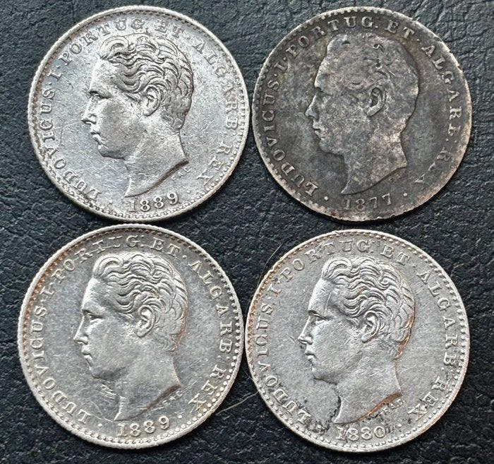 Portugal. Lote de 4 Moedas de Prata de 100 Réis de D. Luís I, Postzegels en Munten, Munten | Europa | Niet-Euromunten