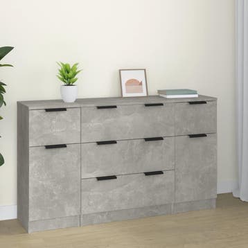 vidaXL 3-delige Dressoirset bewerkt hout betongrijs, Verzenden, Nieuw, 50 tot 100 cm, 25 tot 50 cm