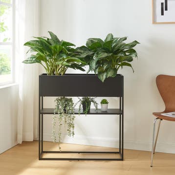 Plantenstandaard Joensuu 80x80x25 cm met plank zwart [en.cas, Verzenden, Nieuw