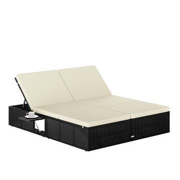 Polyrotan ligbed Zwart/Crème 200x160x33cm (Ligbed - Lounge), Verzenden, Nieuw