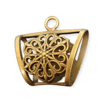 Metalen messing sjaalhanger sjaal bails met bloem, geel k..., Ophalen of Verzenden, Nieuw, Bedel