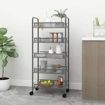 vidaXL Keukentrolley 5-laags 46x26x105 cm ijzer grijs, Huis en Inrichting, Keuken | Keukenbenodigdheden, Verzenden, Nieuw
