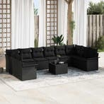 vidaXL Tuin Sofa Set met kussen 11 pcs Zwart Poly riet, Verzenden, Nieuw, Rotan, Meer dan 8 zitplaatsen