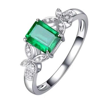 Ring - 18 karaat Witgoud Smaragd - Diamant, Nieuw