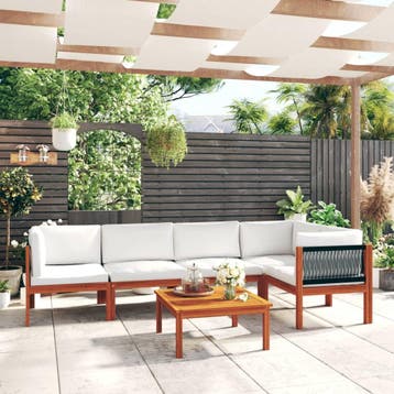 vidaXL 6-delige tuinloungeset met kussens crème 63x63 cm, Verzenden, Nieuw, Hardhout, Loungeset