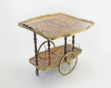 Serveerwagen - Hollywood Regency - Walnoot, messing -, Nieuw