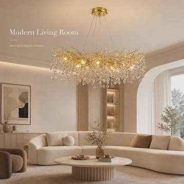 Moderne Gouden Kristallen Tak Kroonluchter - Sfeervolle Plaf, Huis en Inrichting, Verzenden, Nieuw