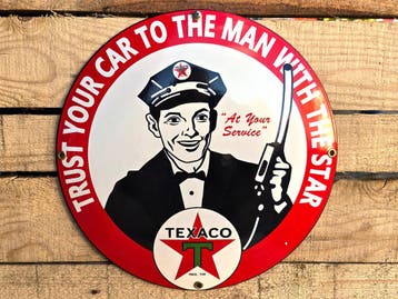 Texaco "Trust Your Car to the Man with the Star" - Emaille b, Verzenden, Nieuw