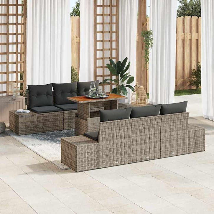 vidaXL Tuin Eetset met kussen 7 pcs Grijs en Bruin, Tuin en Terras, Tuinsets en Loungesets, Nieuw, 7 zitplaatsen, Rotan, Verzenden