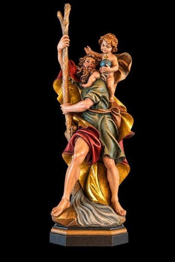 Toni Baur – Oberammergau - sculptuur, Heiliger Christophorus, Antiek en Kunst
