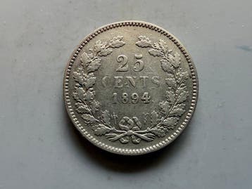 Nederland. Wilhelmina. 25 Cents 1894 (Zonder minimumprijs), Postzegels en Munten