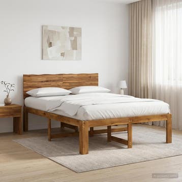 vidaXL Tweepersoonsbed met hoofdeinde ROSTOCK Naturel 140 x, Huis en Inrichting, Bruin, Verzenden, Hout, Nieuw