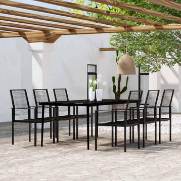 vidaXL 7-delige Tuinset zwart, Verzenden, 6 zitplaatsen, Nieuw, Rvs