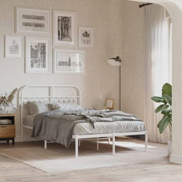 vidaXL Bedframe met hoofdbord metaal wit 120x190 cm, Verzenden, Wit, Nieuw, 190 cm of minder