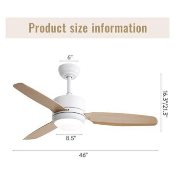 Sofucor Plafondventilator van 117 cm met verlichting, 3 ABS-, Verzenden, Zo goed als nieuw